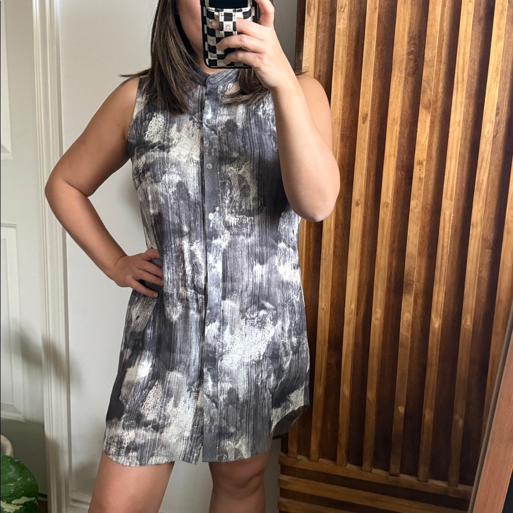 Eileen Fisher 100% Silk Marled Grey Shirtdress. XS run big - Picture 5 of 9